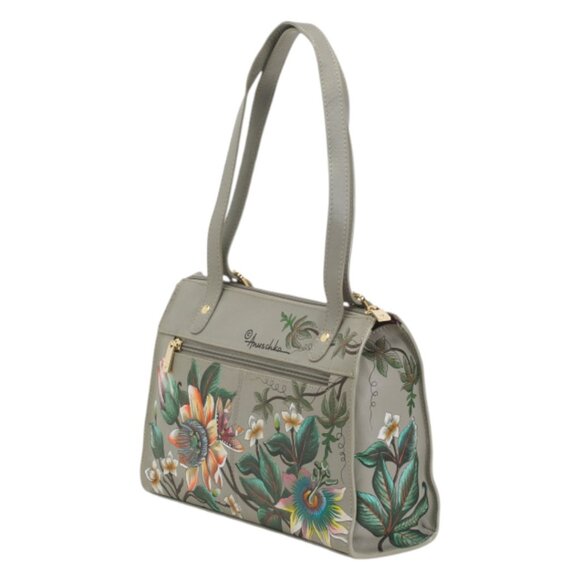 ANUSCHKA Leather Hand Painted Passion Floral Satchel - Picture 4 of 4